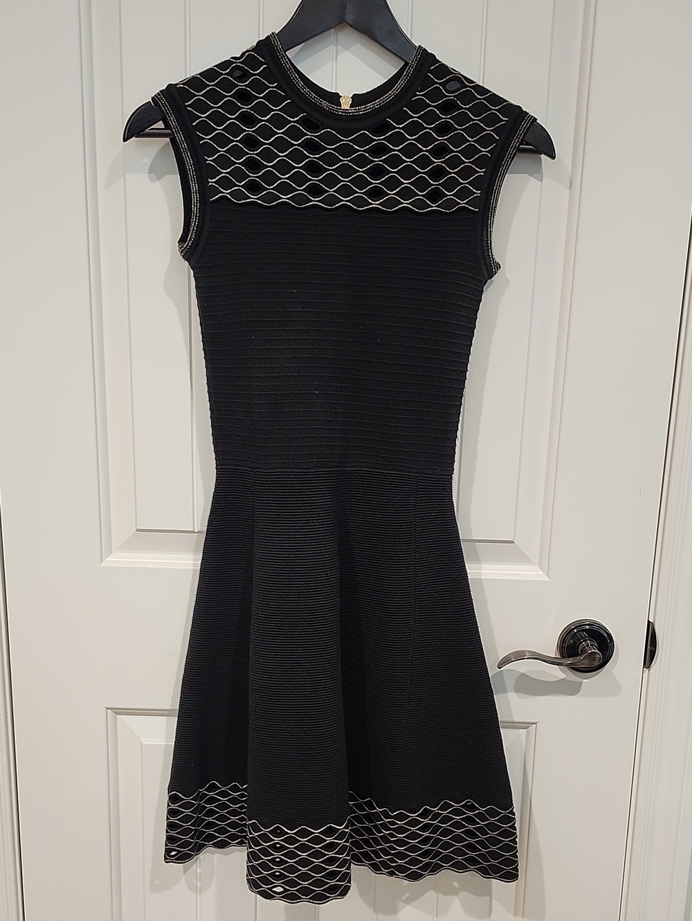 Black Sleeveless Fit-and-Flare Dress with Lace Insets In GOLD